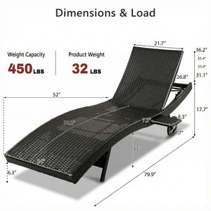 K&K 80'' Patio Wicker Chaise Lounge Chairs Set of 2