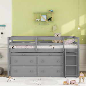 Loft Bed With Retractable Writing Desk And 4 Drawers, With Lateral Portable Desk And Shelves