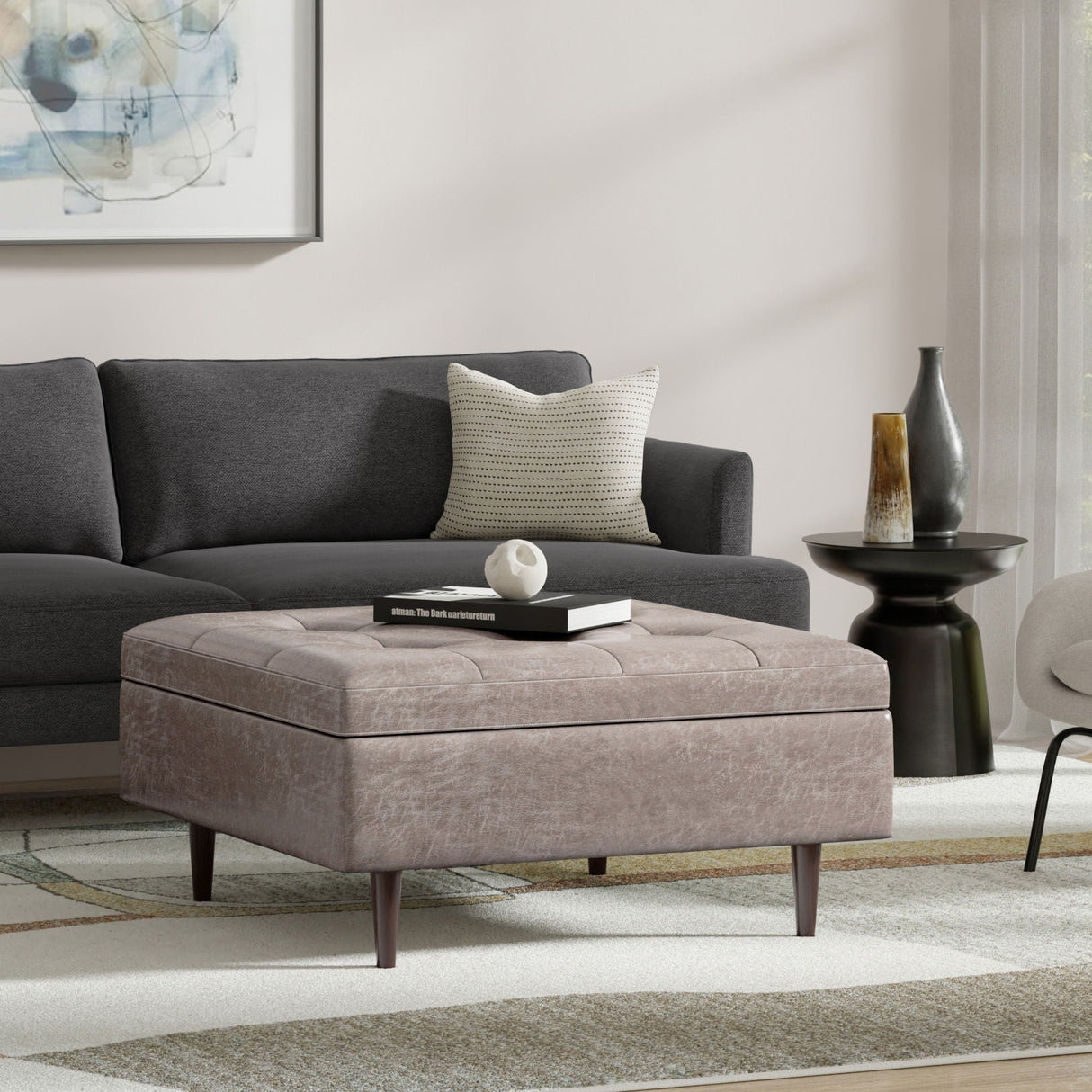 Shay - Large Square Coffee Table Storage Ottoman Mid-Century Style