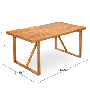 7 Pieces Acacia Wood Outdoor Dining Set, Modern 6 Chairs & 1 Large Table