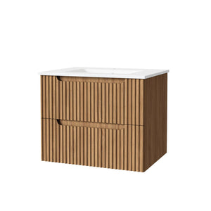 30" Wall Mounted Bathroom Vanity With Sink, Soft Close System, And Spacious Drawers - Walnut