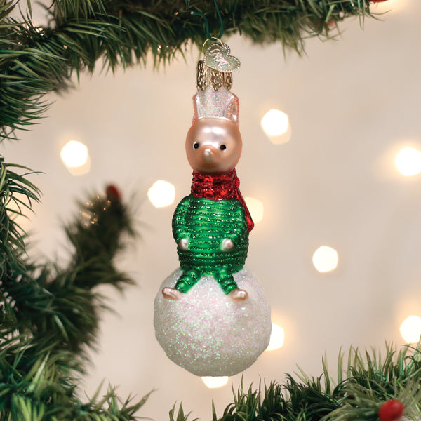 Piglet On Snowball Christmas Ornament