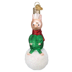 Piglet On Snowball Christmas Ornament