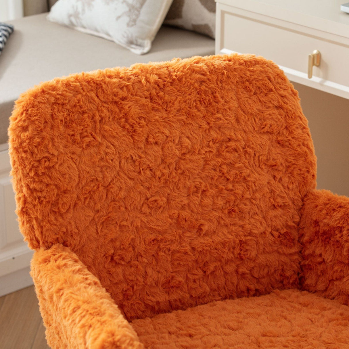 Office Chair, Artificial Rabbit Hair Home Office Chair With Metal Base, Adjustable Desk Chair Swivel Office Chair, Vanity Chair