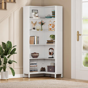 L-Shaped Bookcase, 5 Tier Freestanding Corner Bookshelf