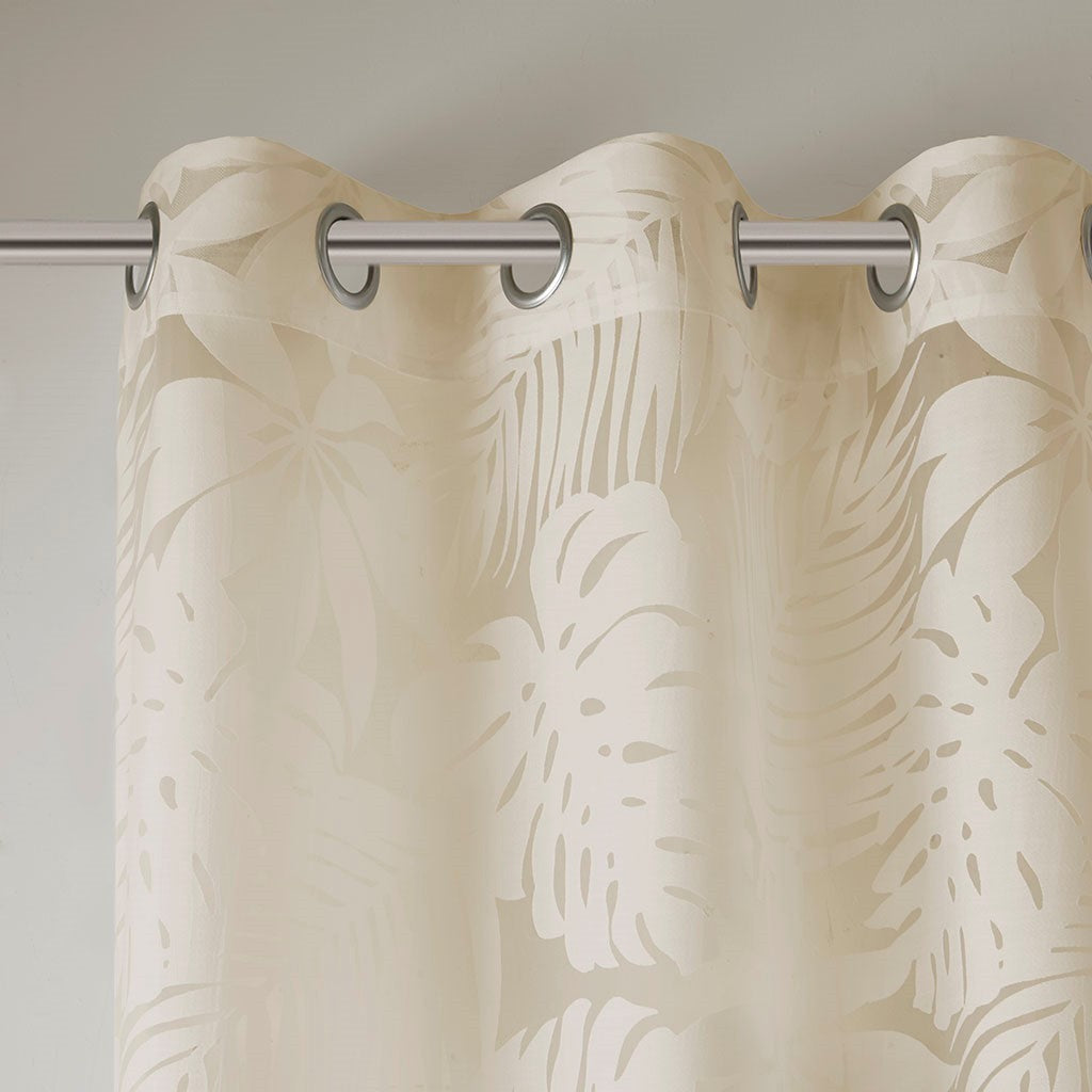 Palm leaf burnout window sheer