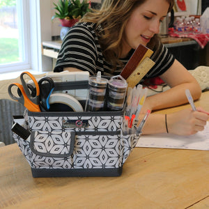 Everything Mary Collapsible Desktop Craft Caddy, Grey Geometric – Polyester Craft & Art Supply Organizer with 12 Storage Compartments