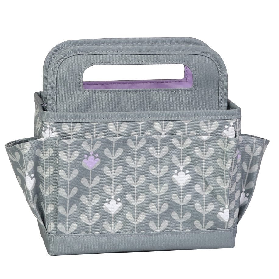 Everything Mary Collapsible Desktop Craft Caddy, Grey & Purple Floral – Polyester Craft & Art Supply Organizer with 12 Storage Compartments