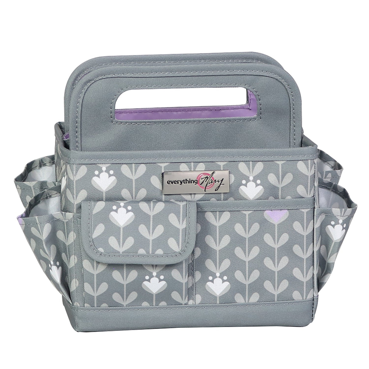 Everything Mary Collapsible Desktop Craft Caddy, Grey & Purple Floral – Polyester Craft & Art Supply Organizer with 12 Storage Compartments
