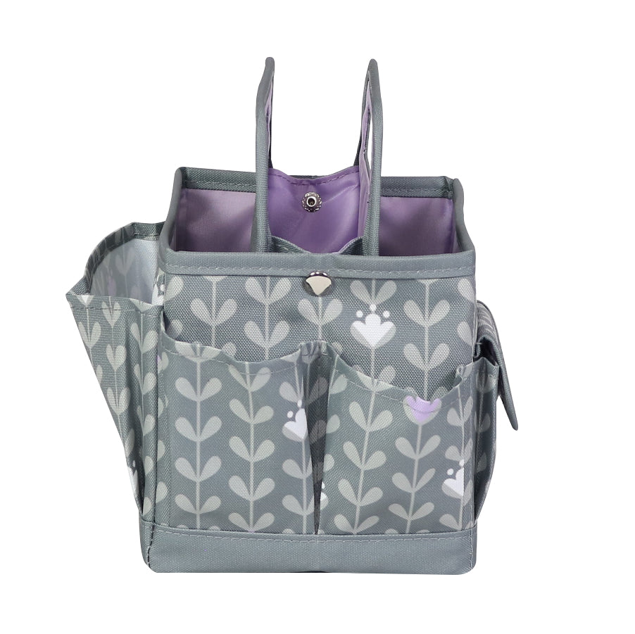 Everything Mary Collapsible Desktop Craft Caddy, Grey & Purple Floral – Polyester Craft & Art Supply Organizer with 12 Storage Compartments