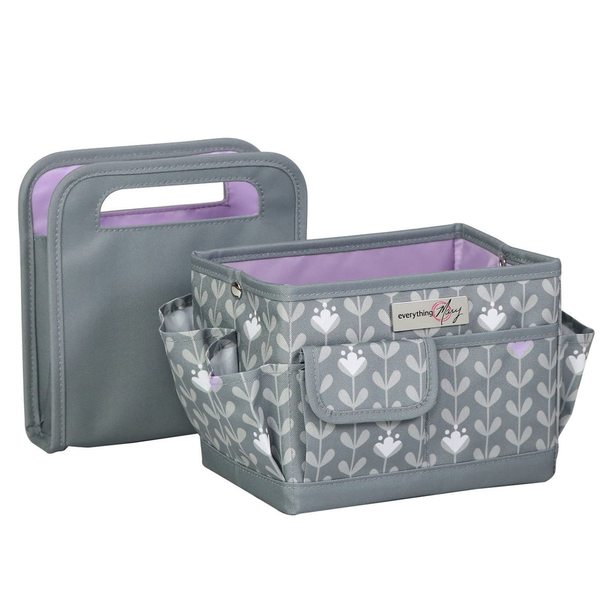 Everything Mary Collapsible Desktop Craft Caddy, Grey & Purple Floral – Polyester Craft & Art Supply Organizer with 12 Storage Compartments