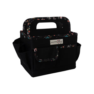 Everything Mary Collapsible Desktop Craft Caddy, Black & Floral Trim – Polyester Craft & Art Supply Organizer with 12 Storage Compartments