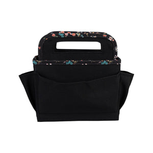 Everything Mary Collapsible Desktop Craft Caddy, Black & Floral Trim – Polyester Craft & Art Supply Organizer with 12 Storage Compartments