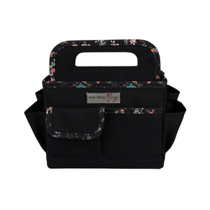 Everything Mary Collapsible Desktop Craft Caddy, Black & Floral Trim – Polyester Craft & Art Supply Organizer with 12 Storage Compartments