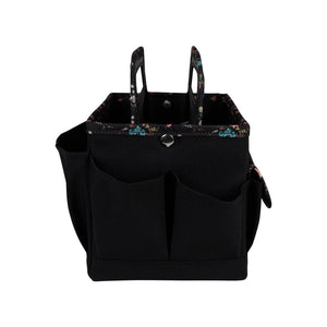 Everything Mary Collapsible Desktop Craft Caddy, Black & Floral Trim – Polyester Craft & Art Supply Organizer with 12 Storage Compartments