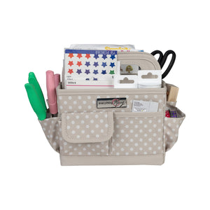 Everything Mary Collapsible Desktop Craft Caddy, Tan Dot – Polyester Craft & Art Supply Organizer with 12 Storage Compartments