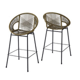 Ferrara Outdoor Patio Green Faux Wicker Barstool Set with Ergonomic Design and Durable PE Material