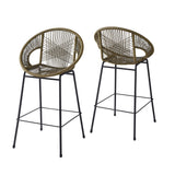 Ferrara Outdoor Patio Green Faux Wicker Barstool Set with Ergonomic Design and Durable PE Material