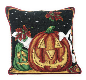 Set of 4 Pieces - Autumn Harvest Halloween & Christmas Ornaments Holiday Tapestry Throw Pillow Covers Bundle Pack - 16" x 16"