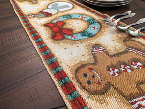 Gingerbread Snowman Holiday Woven Tapestry Dining Table Runner (12917)