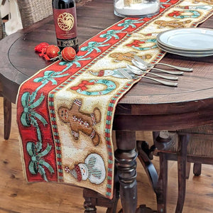 Gingerbread Snowman Holiday Woven Tapestry Dining Table Runner (12917)