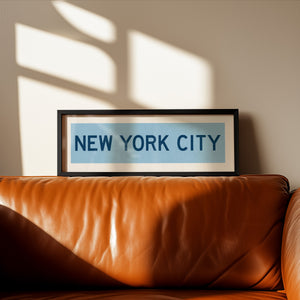 Framed New York City Columbia Blue and Navy Bus Scroll