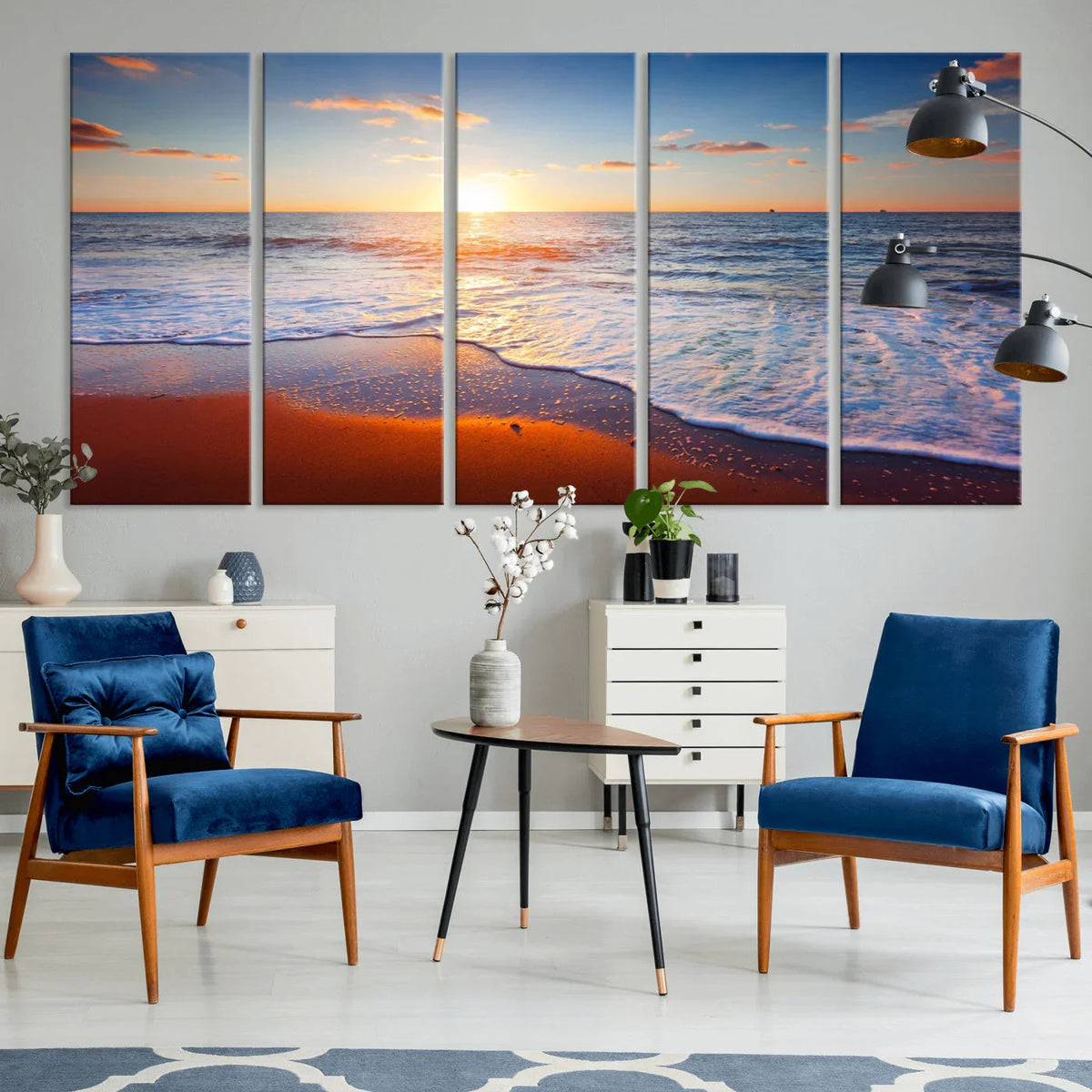 Tropical Ocean Sunset Wall Art Canvas Print, Golden Beach