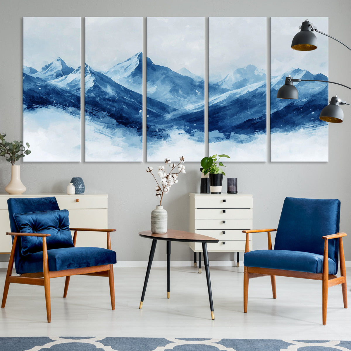 Blue Mountains Wall Art – Framed Snowy Range Canvas Artwork,