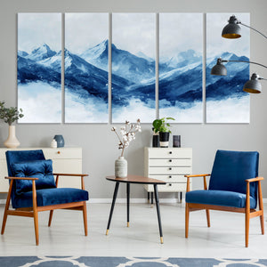 Blue Mountains Wall Art – Framed Snowy Range Canvas Artwork,