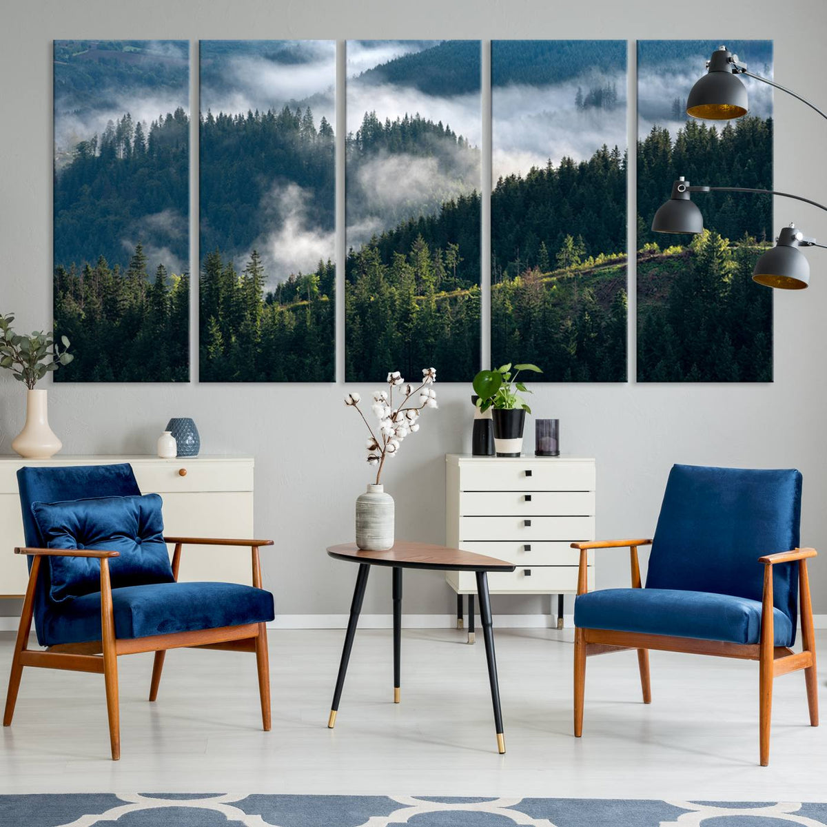 Misty Forest Wall Art Canvas Print – Pine Hills Foggy Trees