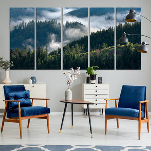 Misty Forest Wall Art Canvas Print – Pine Hills Foggy Trees