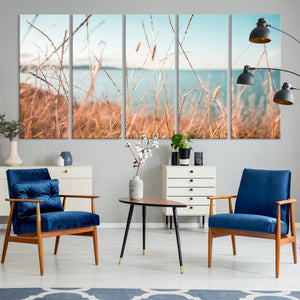 Coastal Grass Landscape Wall Art Canvas Print – Golden