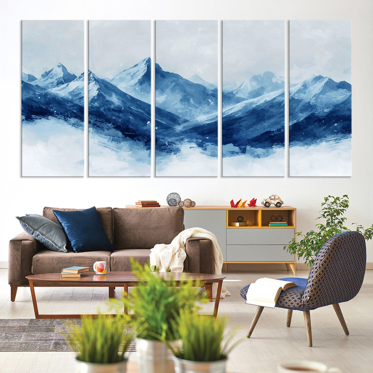 Blue Mountains Wall Art – Framed Snowy Range Canvas Artwork,