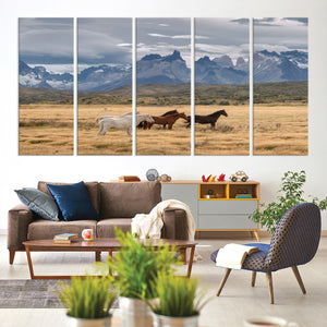 Grand Teton Park Wild Horses Wall Art Canvas Print – Framed