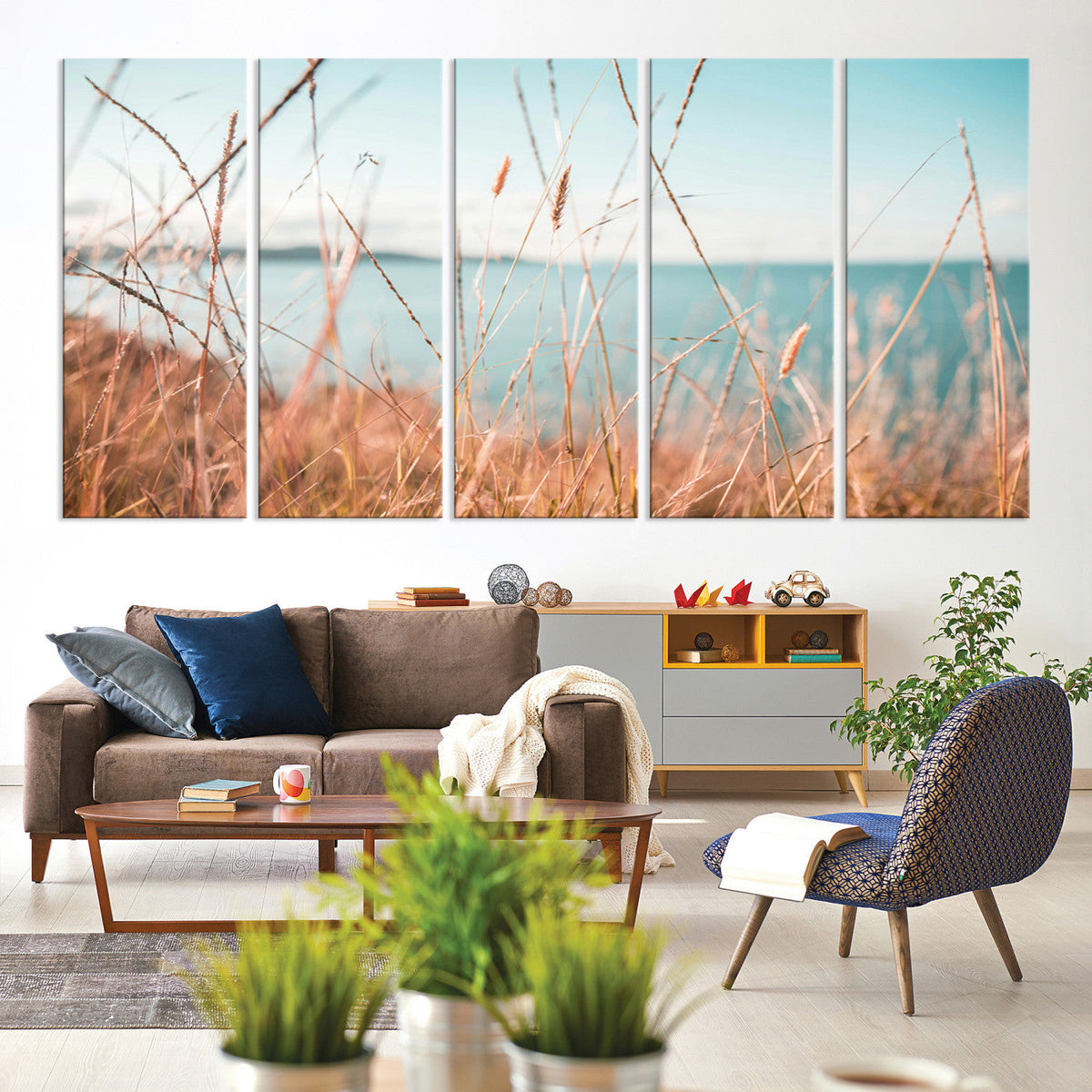 Coastal Grass Landscape Wall Art Canvas Print – Golden