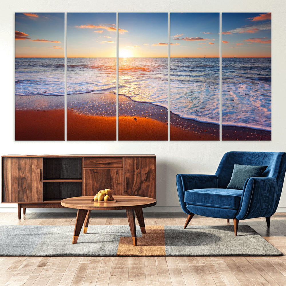Tropical Ocean Sunset Wall Art Canvas Print, Golden Beach