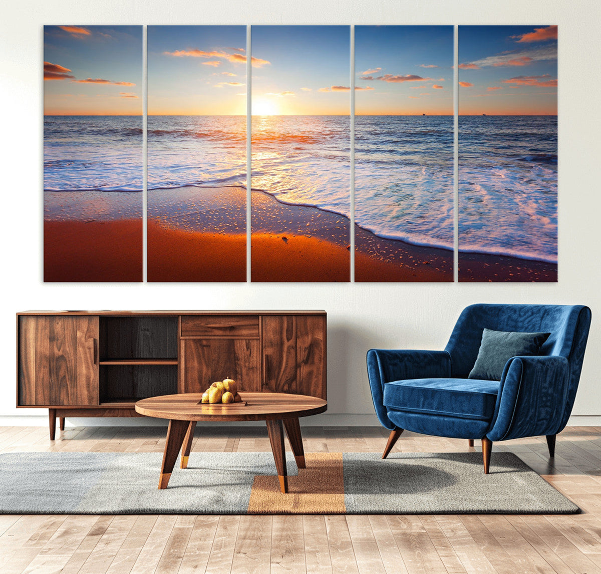 Tropical Ocean Sunset Wall Art Canvas Print, Golden Beach