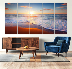 Tropical Ocean Sunset Wall Art Canvas Print, Golden Beach