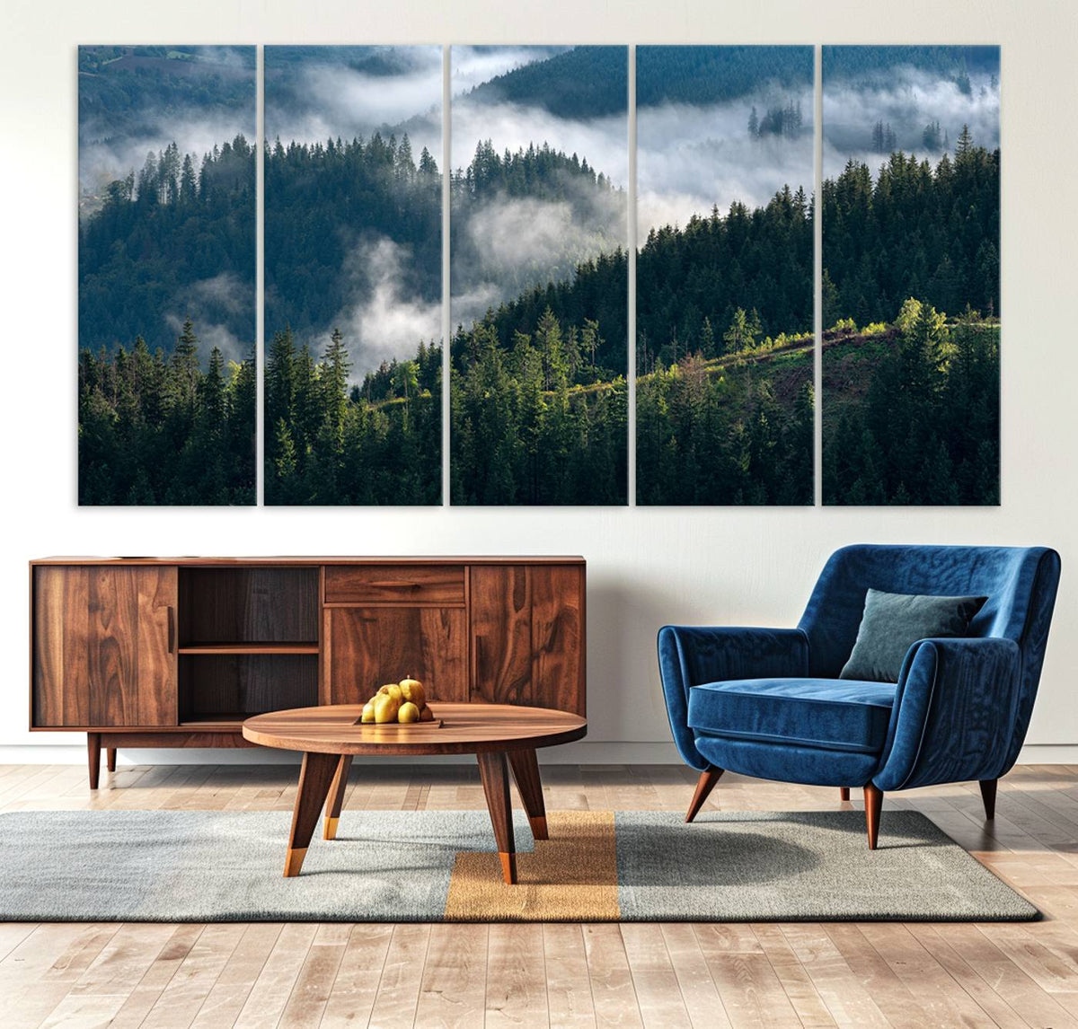 Misty Forest Wall Art Canvas Print – Pine Hills Foggy Trees