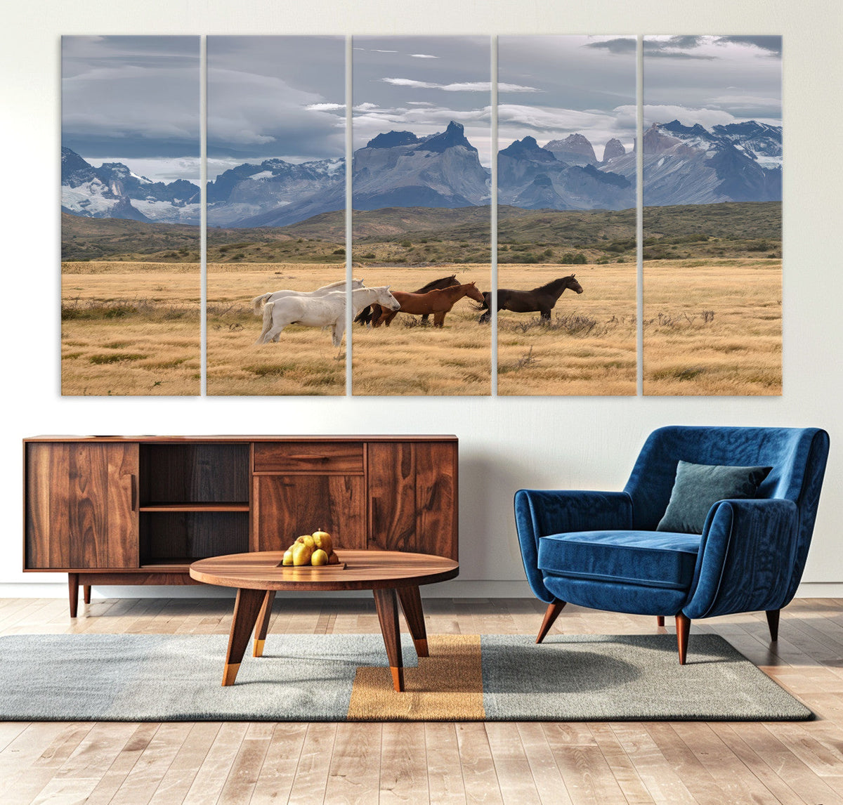 Grand Teton Park Wild Horses Wall Art Canvas Print – Framed