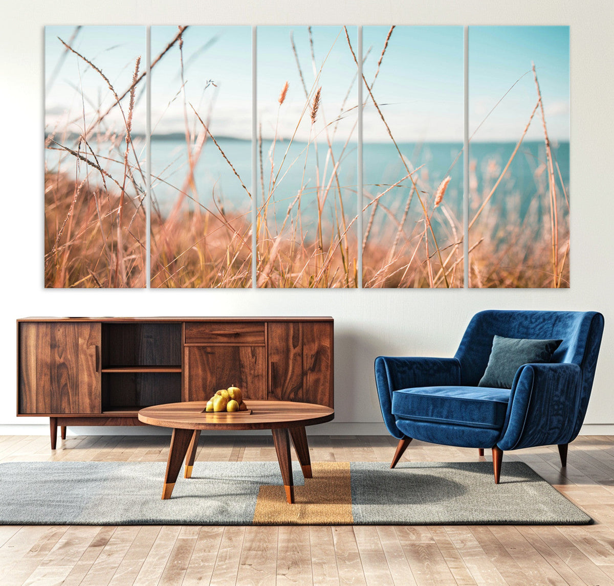 Coastal Grass Landscape Wall Art Canvas Print – Golden