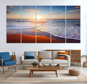 Tropical Ocean Sunset Wall Art Canvas Print, Golden Beach