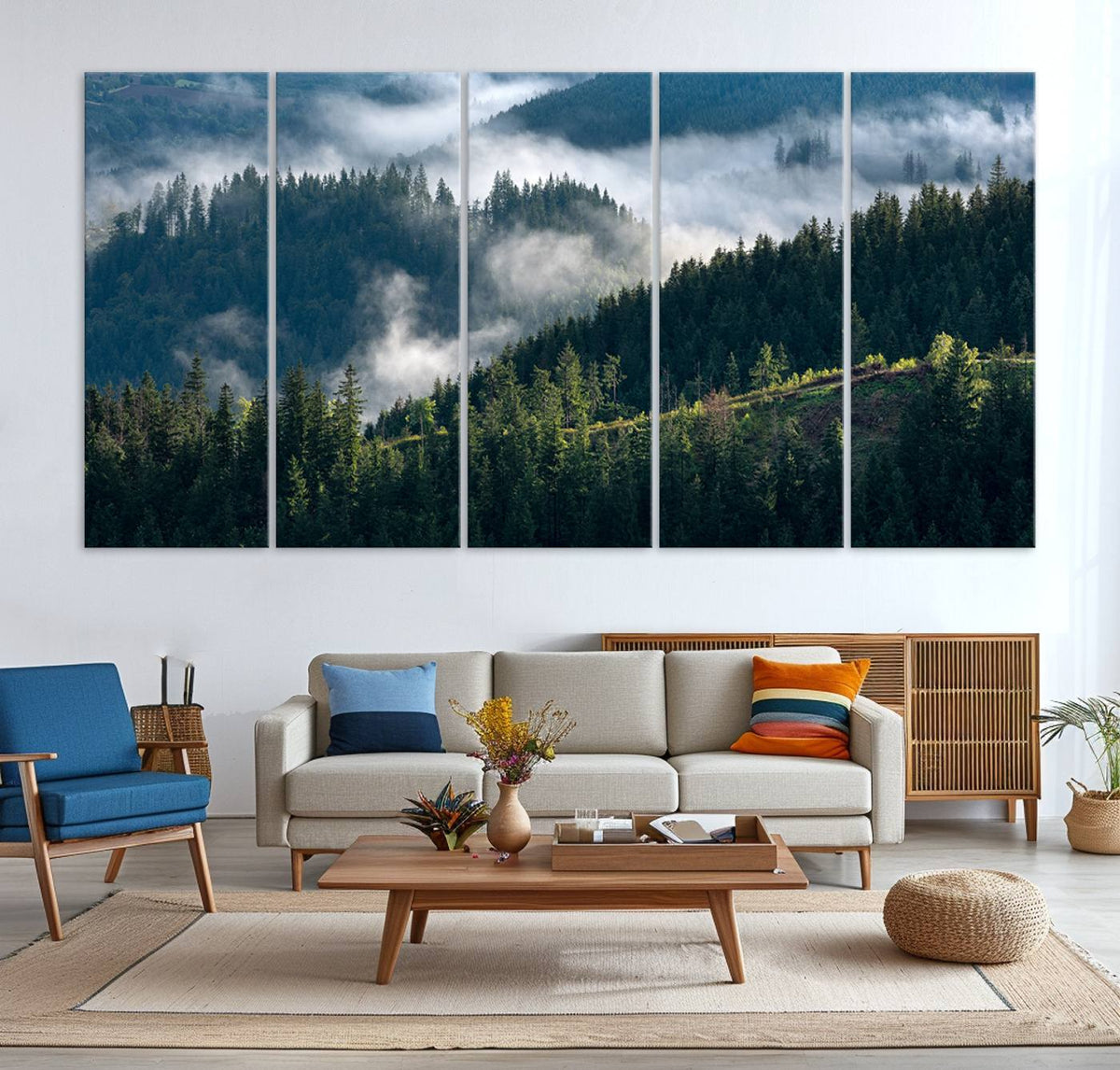 Misty Forest Wall Art Canvas Print – Pine Hills Foggy Trees