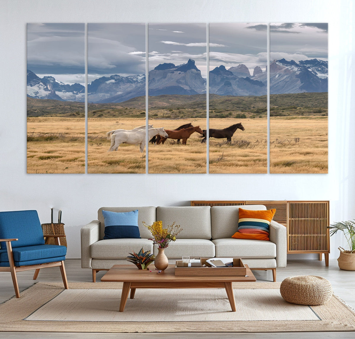 Grand Teton Park Wild Horses Wall Art Canvas Print – Framed