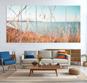 Coastal Grass Landscape Wall Art Canvas Print – Golden