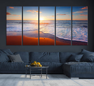 Tropical Ocean Sunset Wall Art Canvas Print, Golden Beach
