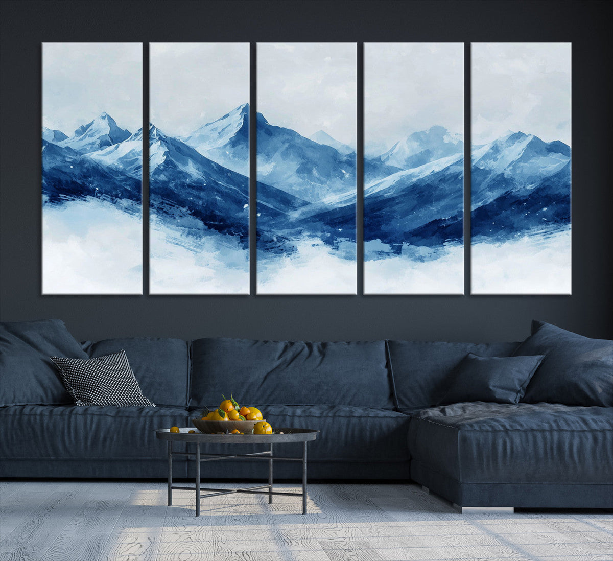 Blue Mountains Wall Art – Framed Snowy Range Canvas Artwork,