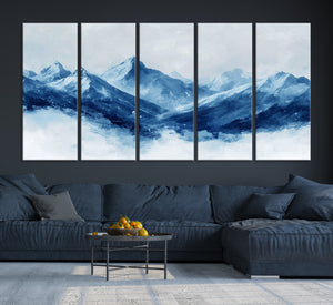 Blue Mountains Wall Art – Framed Snowy Range Canvas Artwork,
