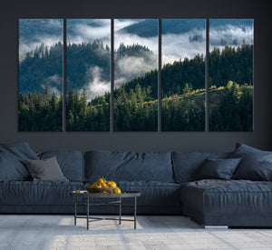 Misty Forest Wall Art Canvas Print – Pine Hills Foggy Trees