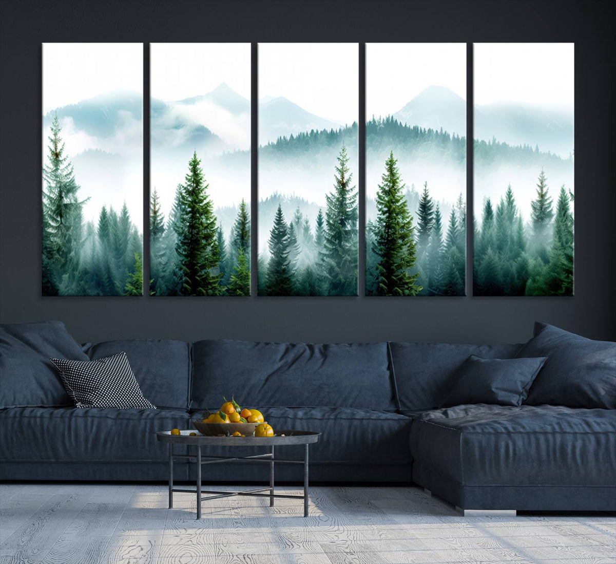 Pine Forest Wall Art Canvas Print – Misty Mountains Foggy